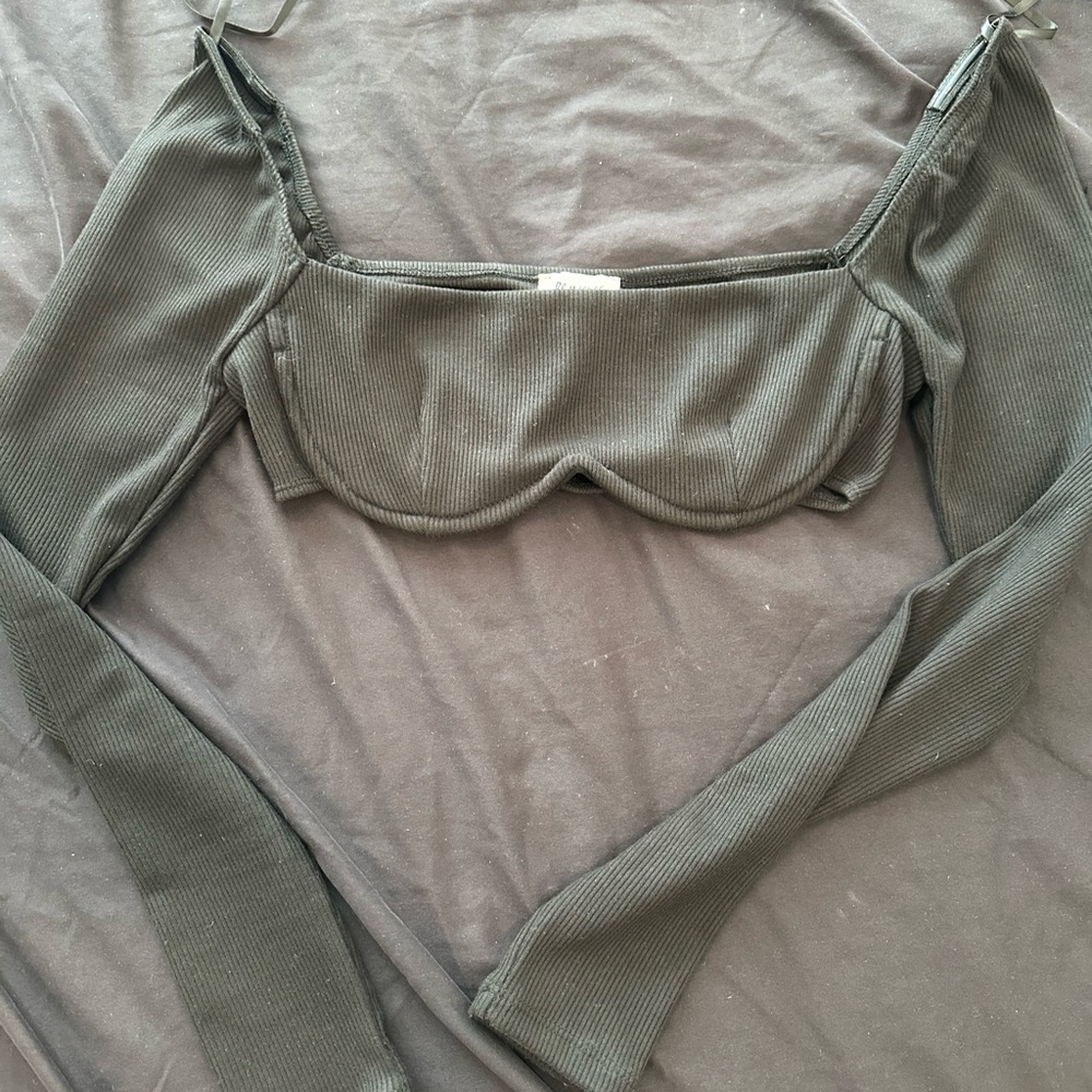 Princess Polly Charcoal Ribbed Top